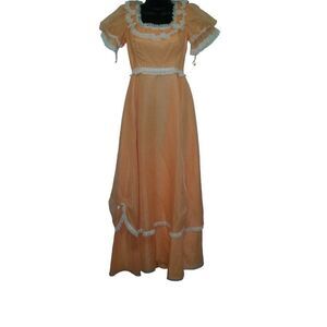 Vintage Nadine Ruffled Chiffon Bridesmaid Dress Women Sz 5 Peach White Puff Slee